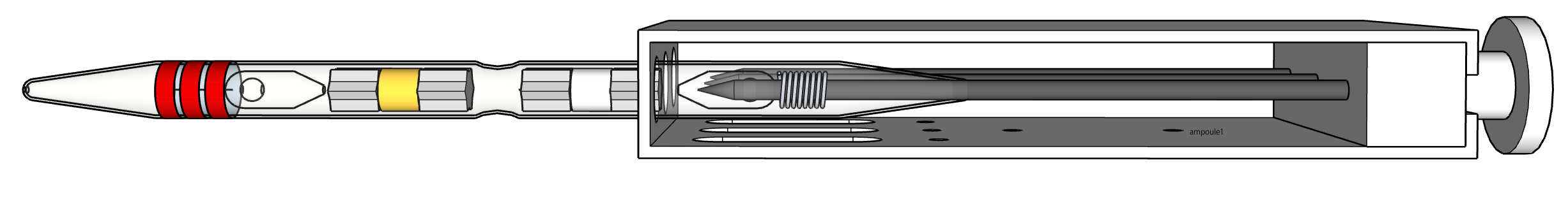 検知管オープナーには串が付いています。両端を折った検知管を串に差し込むことで内部の液体化学薬品が入ったアンプルを破壊できます。