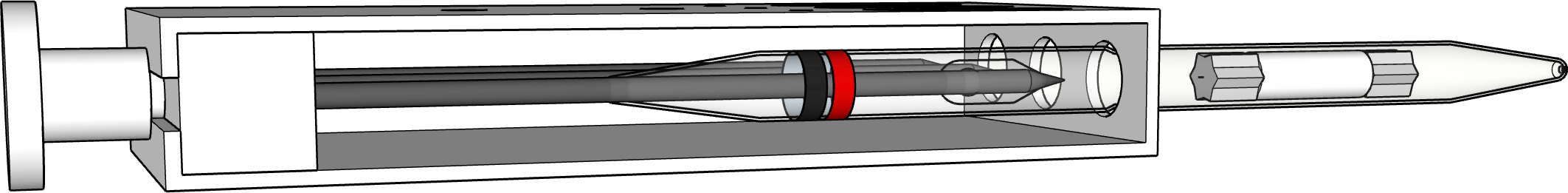 串をつかって内部のアンプル（ガラスの小容器）を破壊して液体の化学剤試薬をガラス管の中で開封します。