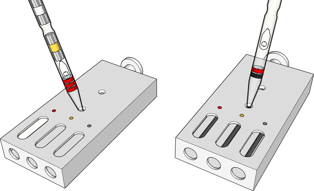 検知管オープナーで両端のガラスを折って開封します。