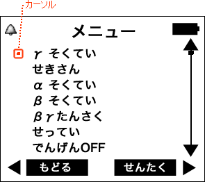 PM1405 メニュー画面とカーソル