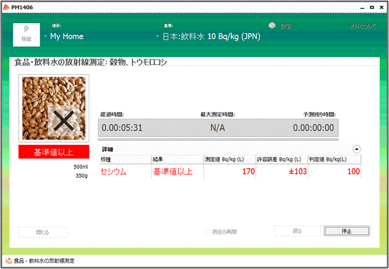 基準値以上の食品・放射線測定