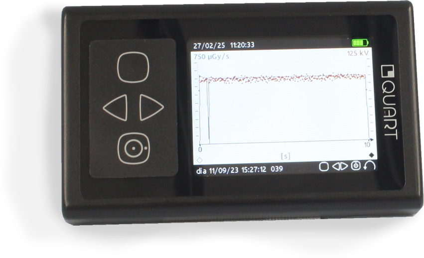 didoNEO は本体を横向きにすると照射時間（横軸）、線量率(縦軸)のグラフ表示になる。